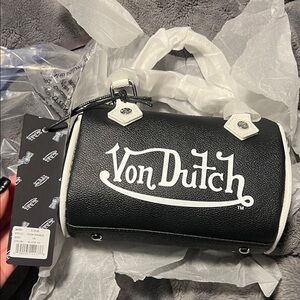 Von Dutch Black and White Logo Bag